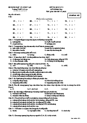Đề thi học kì I môn Sinh học Lớp 11 - Mã đề 485 - Trường THPT Lê Lợi